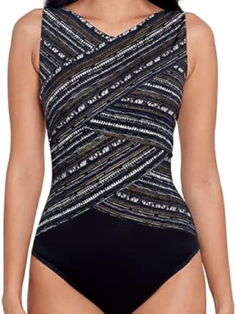Miraclesuit Size 14 Brio One Piece Black/Navy Slimming Tummy Control Swimsuit